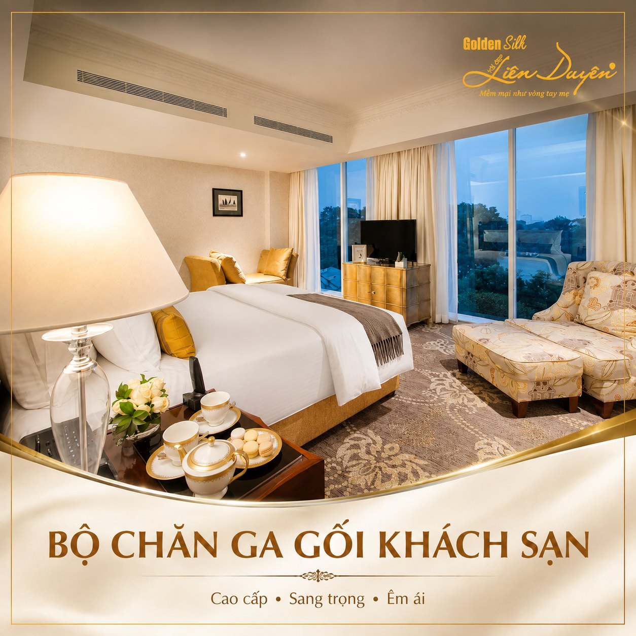 Bộ Chăn Ga Gối Khách Sạn 3 Sao – Vải CVC Bộ Chăn Ga Gối Khách Sạn 3 Sao – Vải CVC - GoldenSilk