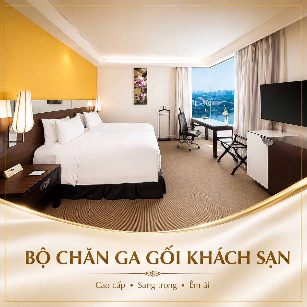 Chăn ga gối đệm khách sạn tại Nha Trang – Khánh Hòa: chọn bộ nào hợp khí hậu biển? 2 Bộ chăn ga khách sạn đồng bộ cho phòng tiêu chuẩn ở Nha Trang
