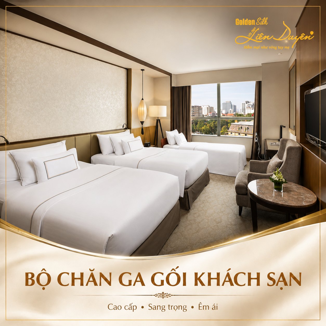 Bộ Chăn Ga Gối Khách Sạn 4 Sao – Vải CVC Bộ Chăn Ga Gối Khách Sạn 4 Sao – Vải CVC - GoldenSilk