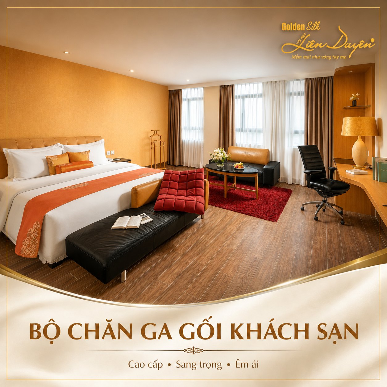 Bộ chăn ga gối khách sạn 5 sao đủ màu, 7 sản phẩm (Mã SP: GS019) Bộ chăn ga gối khách sạn 5 sao đủ màu, 7 sản phẩm (Mã SP: GS019) - GoldenSilk