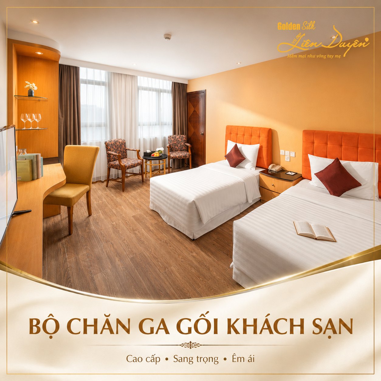 Bộ Chăn Ga Gối Khách Sạn T400 Trắng Trơn Bộ Chăn Ga Gối Khách Sạn T400 Trắng Trơn - GoldenSilk