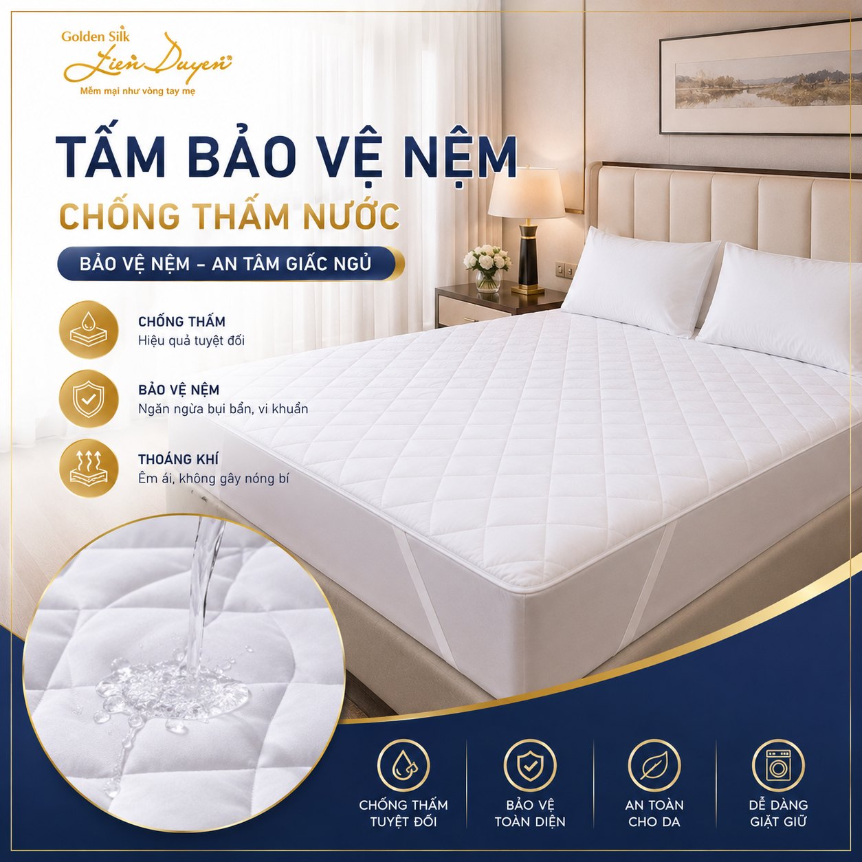 Tấm Bảo Vệ Nệm Chống Thấm Nước Tấm Bảo Vệ Nệm Chống Thấm Nước - GoldenSilk