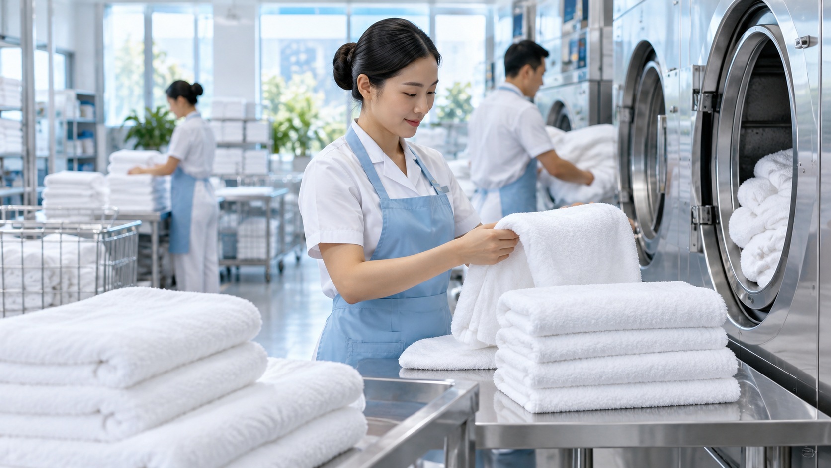 Quy trình giặt khăn khách sạn để giữ độ mềm và trắng 1 Quy trình giặt khăn khách sạn tại khu laundry chuyên nghiệp