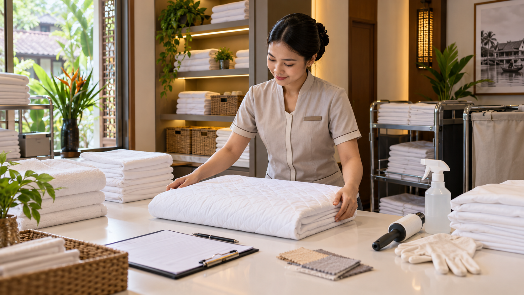 Chuẩn bị và bảo quản tấm bảo vệ đệm khách sạn