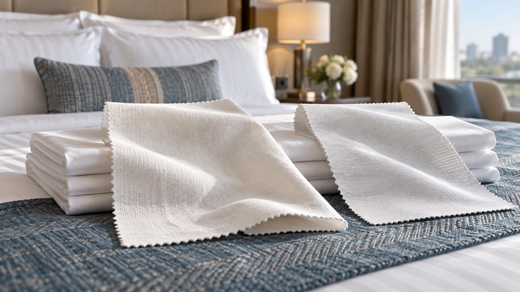 Bộ chăn ga cotton và T/C trong phòng khách sạn
