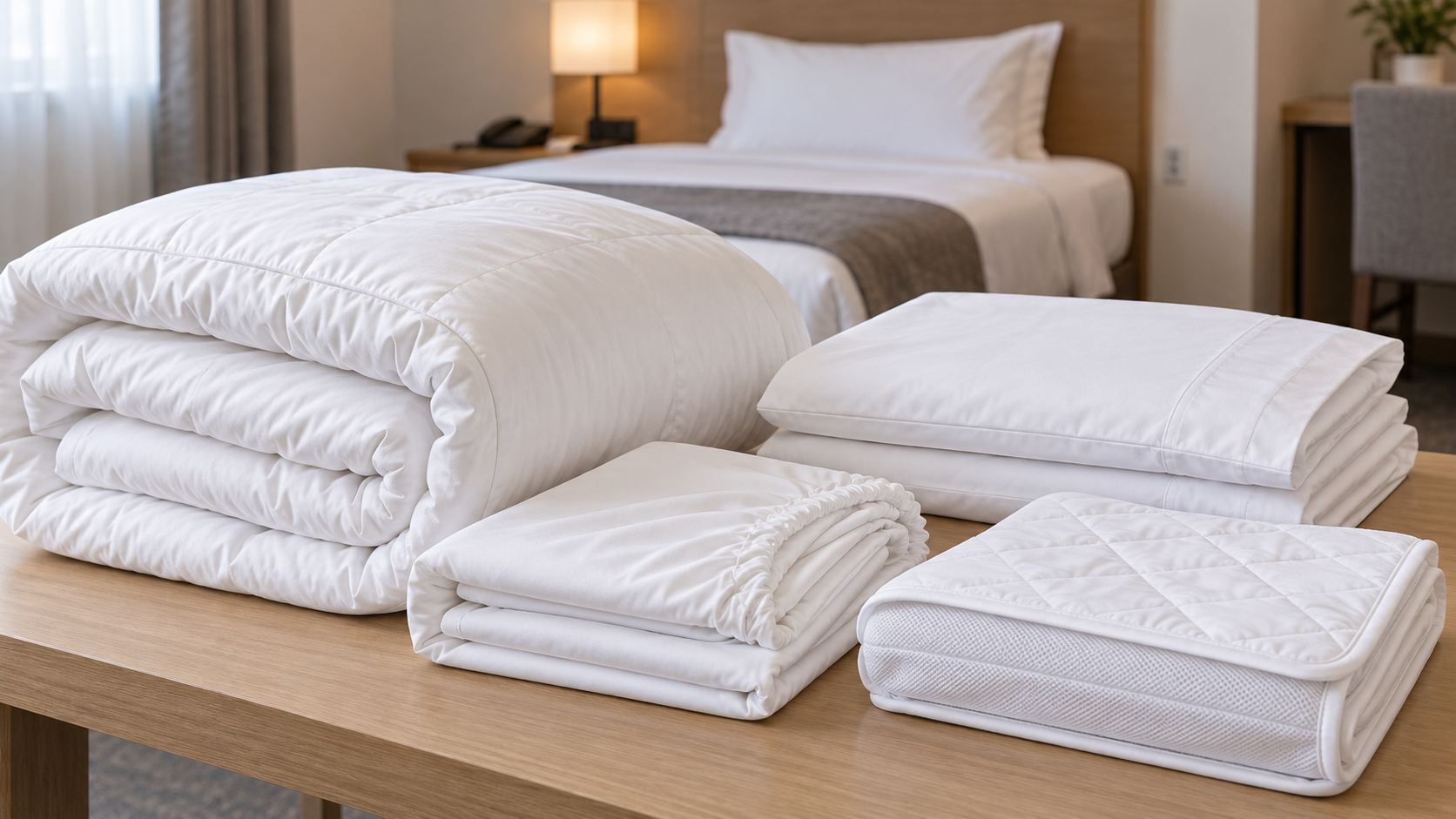 Tiêu chuẩn chăn ga gối cho khách sạn 3 sao 3 Bộ linen khách sạn được sắp xếp để kiểm tra chất liệu