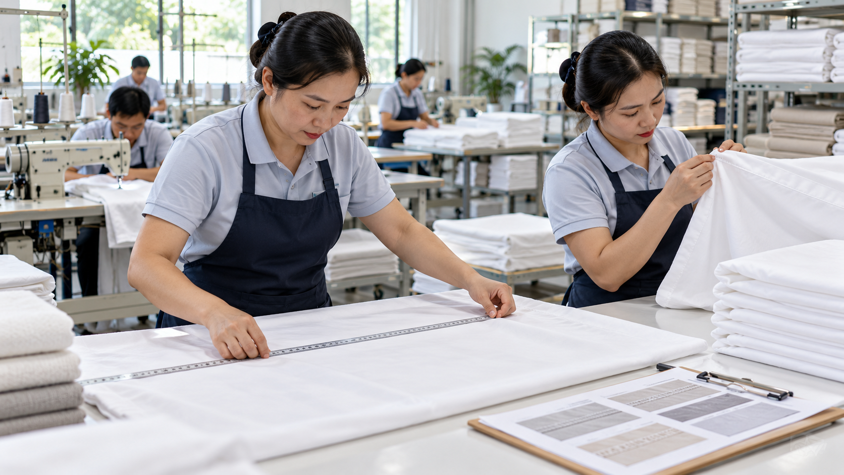 Kiểm tra đường may chăn ga gối khách sạn